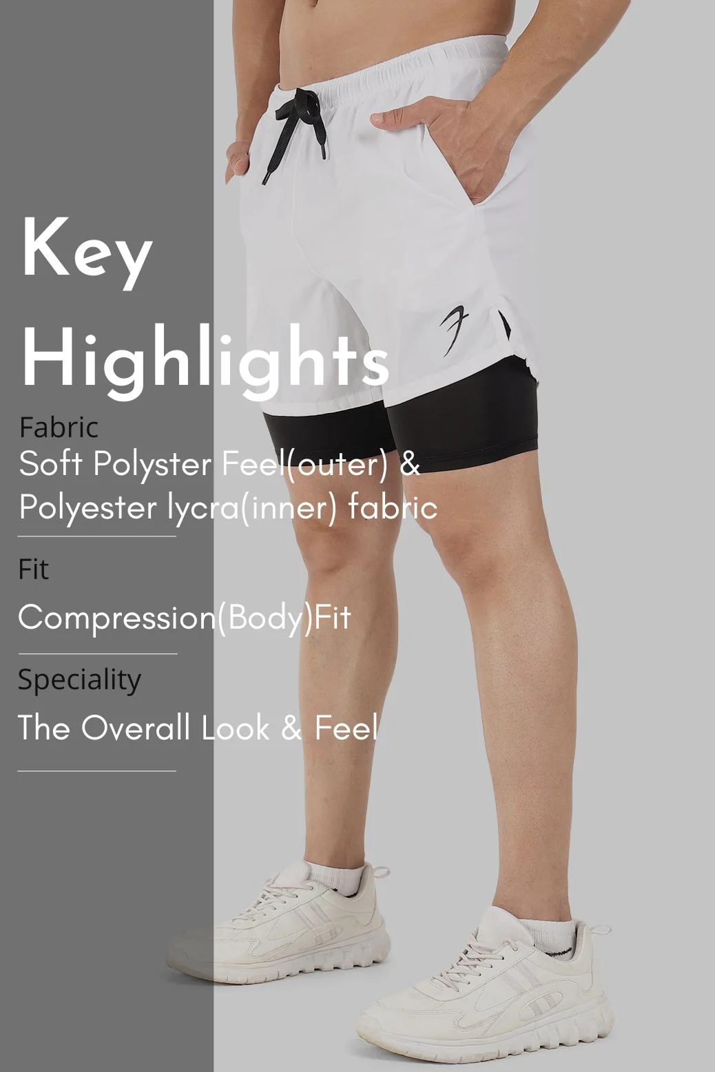 2 in 1 5" Compression Shorts White - Image 6