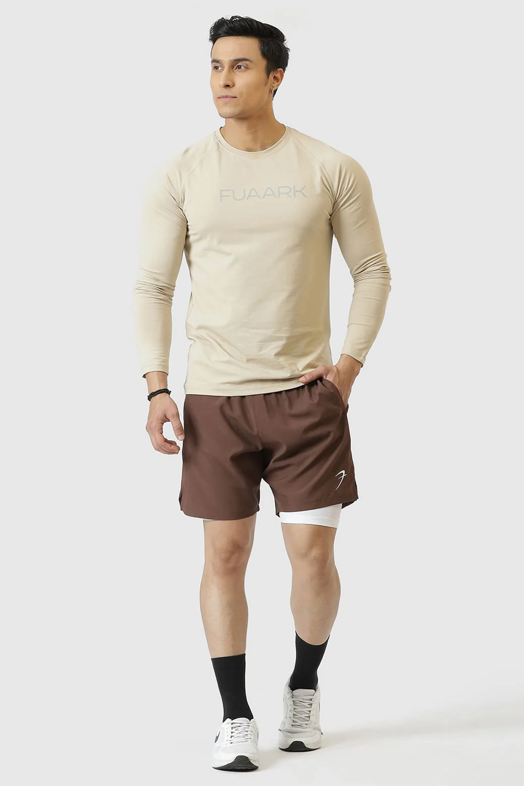 2 in 1 Compression Shorts Brown - Image 2