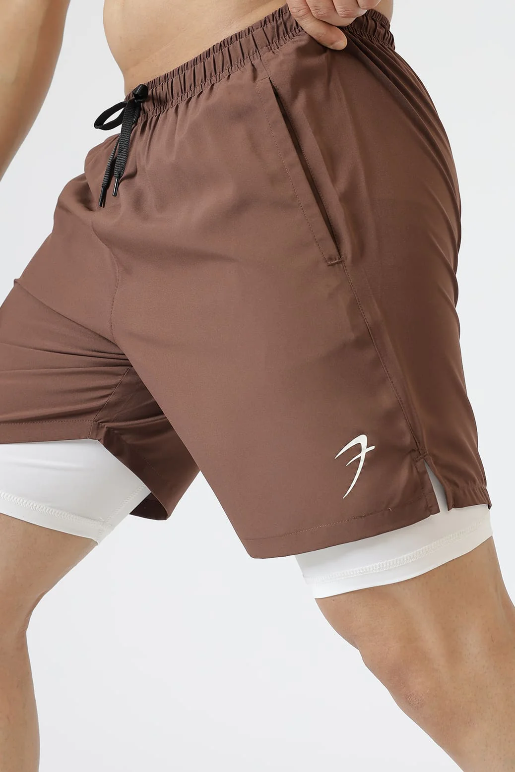 2 in 1 Compression Shorts Brown - Image 3