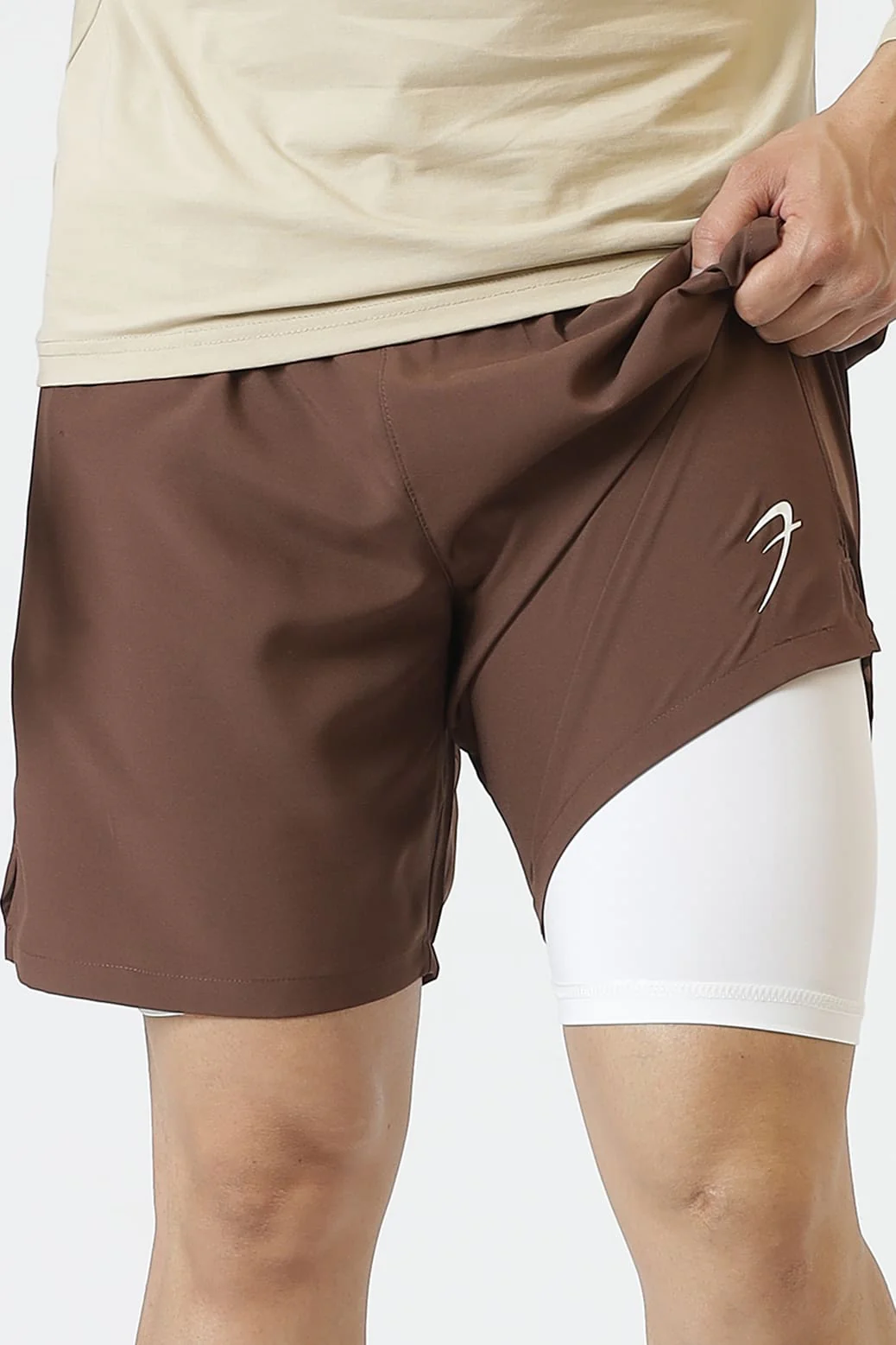 2 in 1 Compression Shorts Brown - Image 4