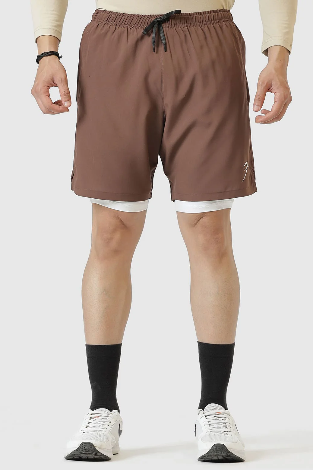 2 in 1 Compression Shorts Brown - Image 5