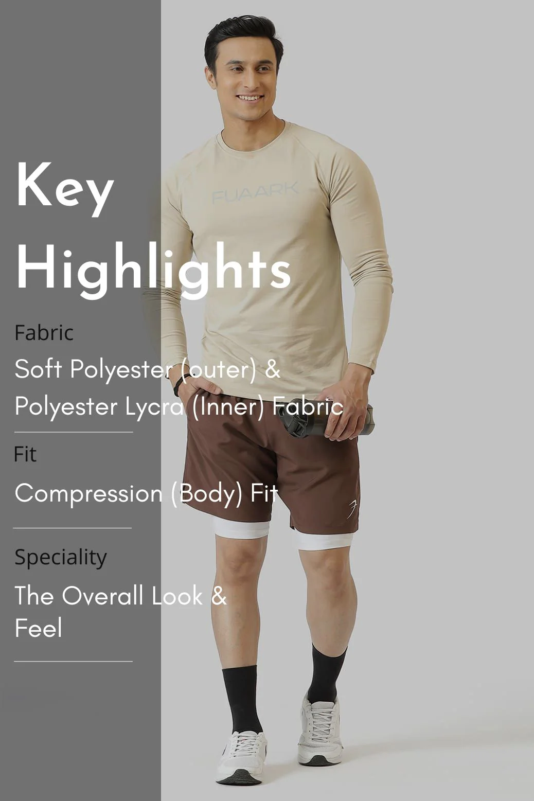 2 in 1 Compression Shorts Brown - Image 7