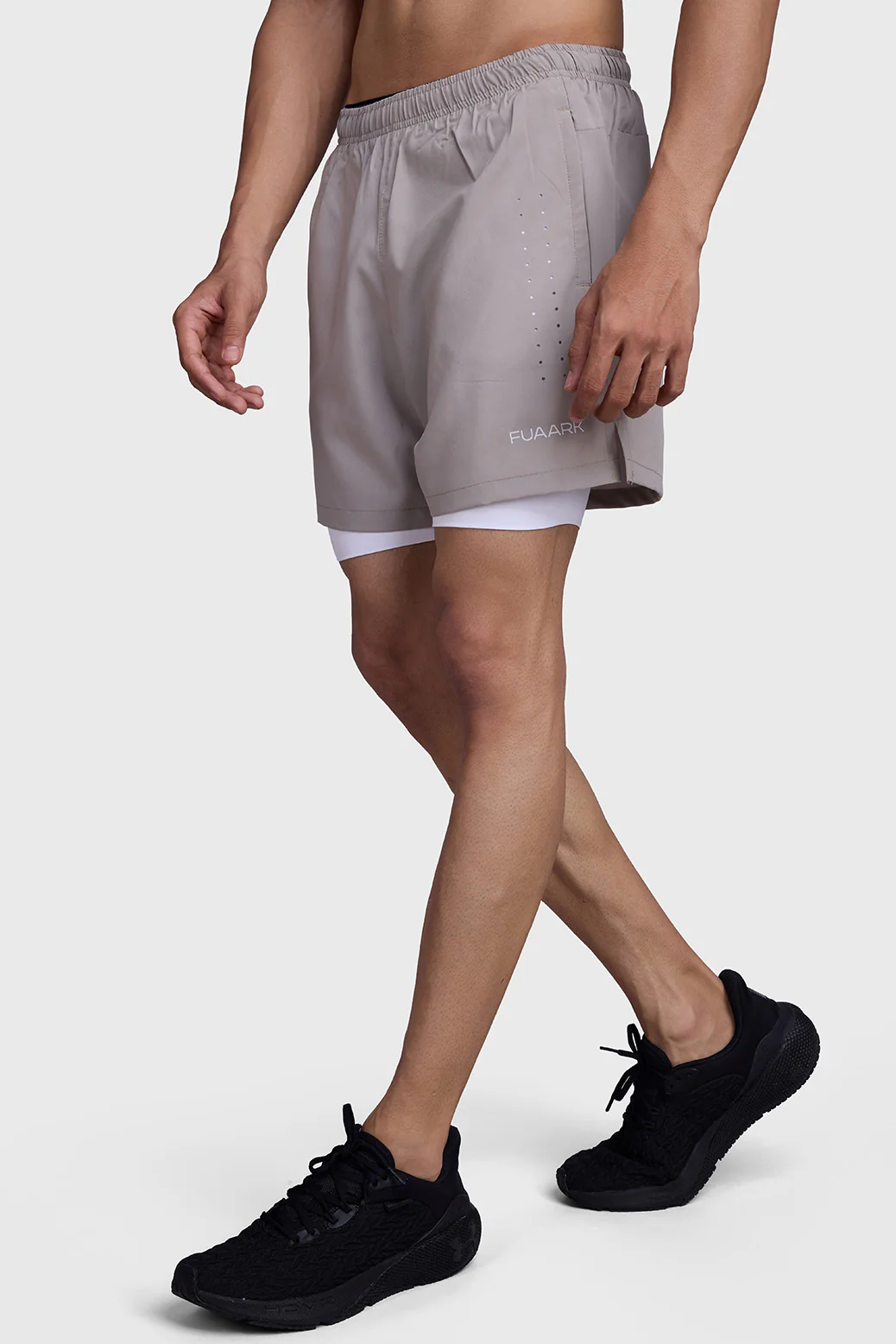 2 in 1 Laser Shorts Beige With White - Image 5