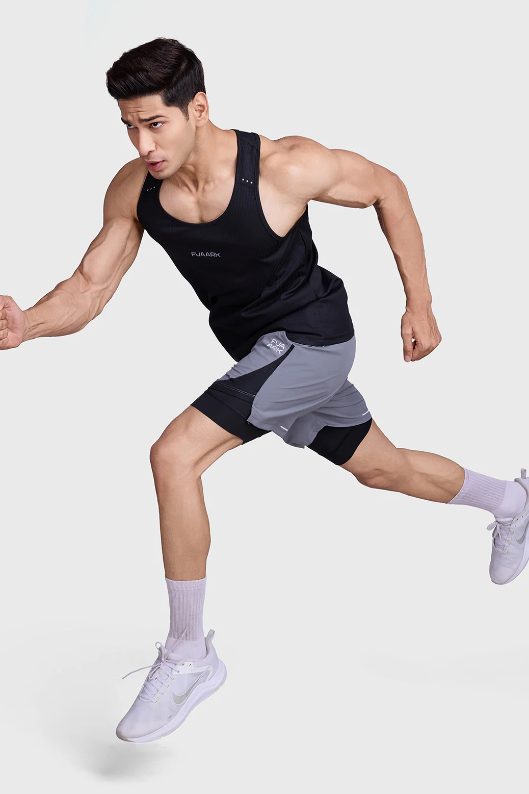 2 in 1 Mesh Shorts Foggy Grey With Black - Image 3