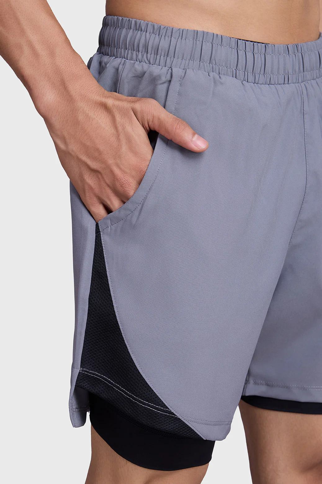 2 in 1 Mesh Shorts Foggy Grey With Black - Image 5