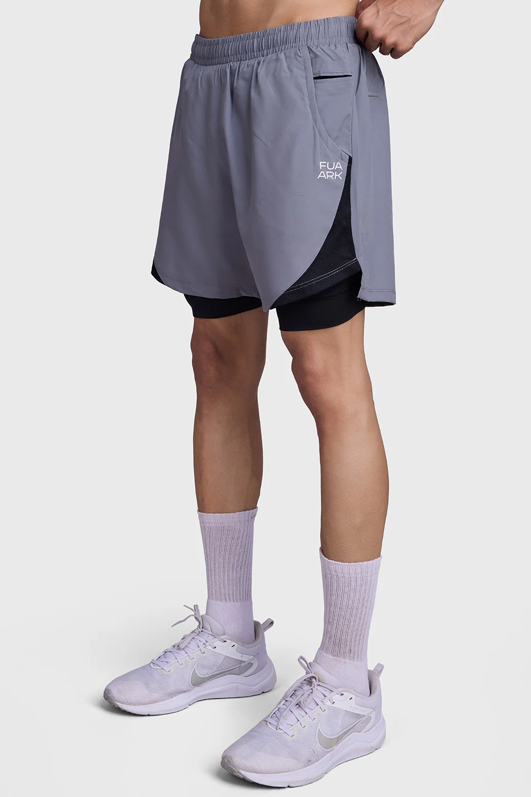 2 in 1 Mesh Shorts Foggy Grey With Black - Image 6
