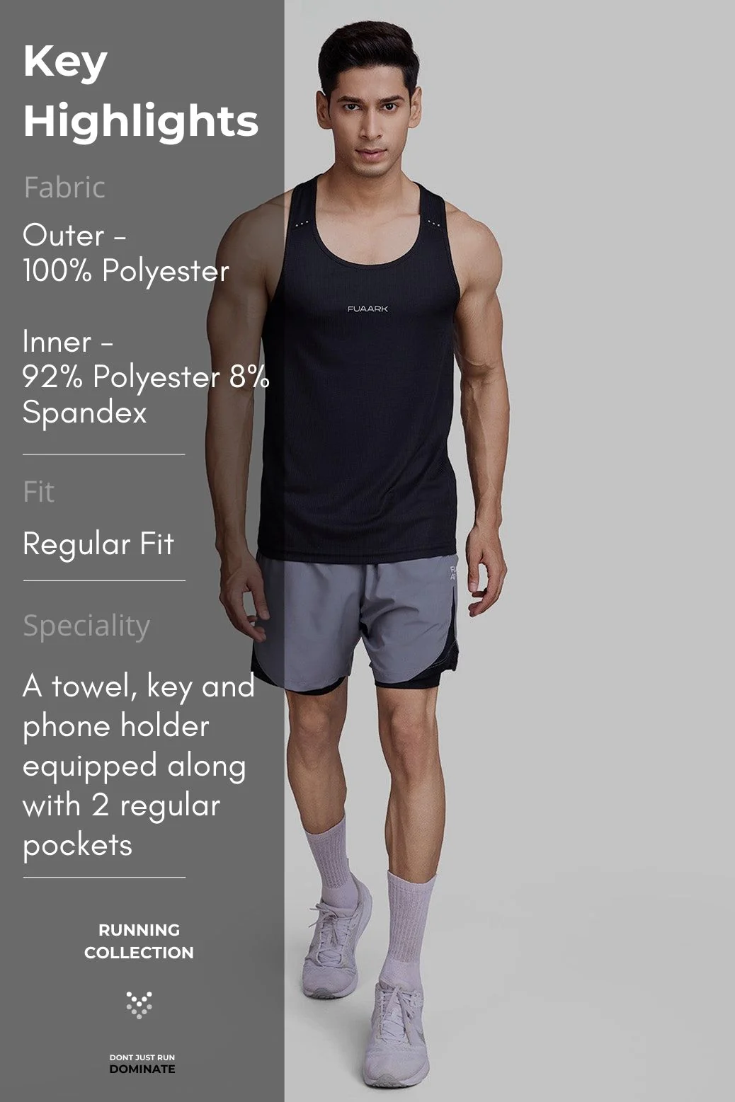 2 in 1 Mesh Shorts Foggy Grey With Black - Image 8