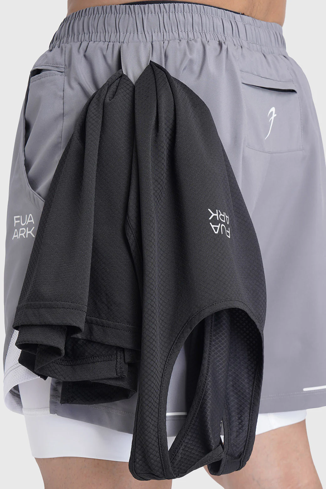 2 in 1 Mesh Shorts Foggy Grey With White - Image 4