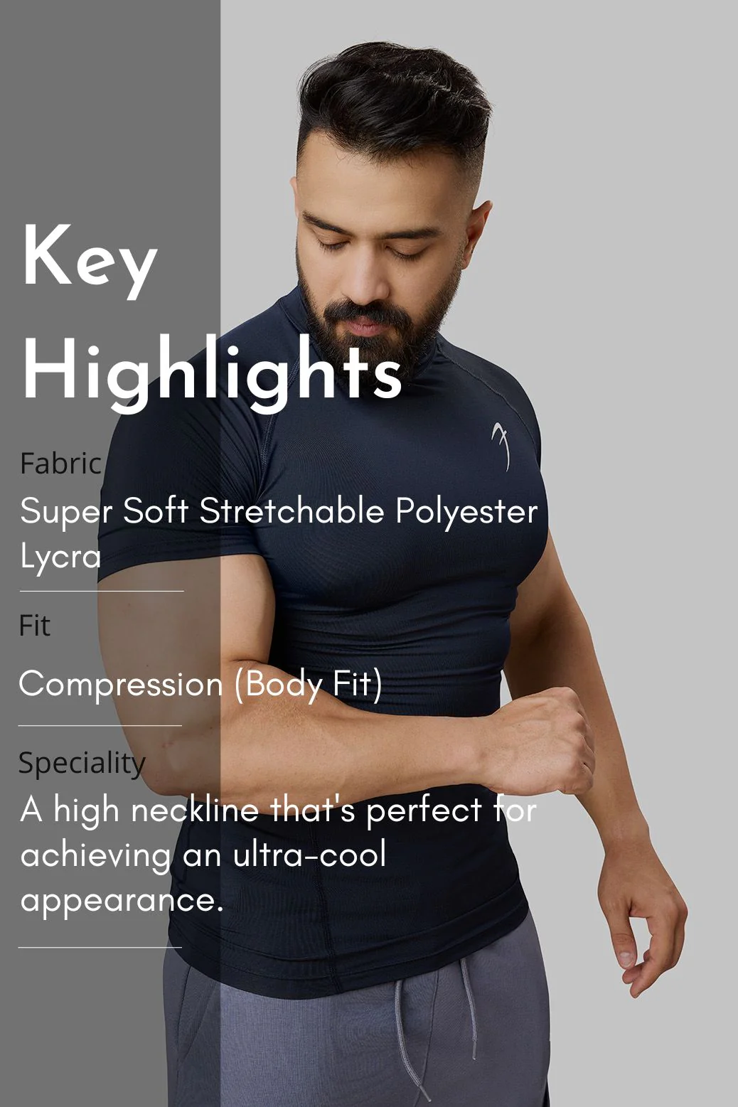High Neck Compression T-shirt Navy - Image 7