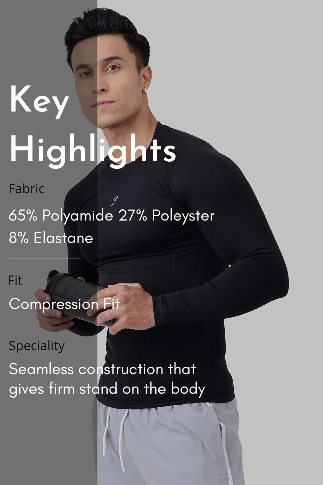 Power Seamless Fullsleeves T-shirt Black - Image 7