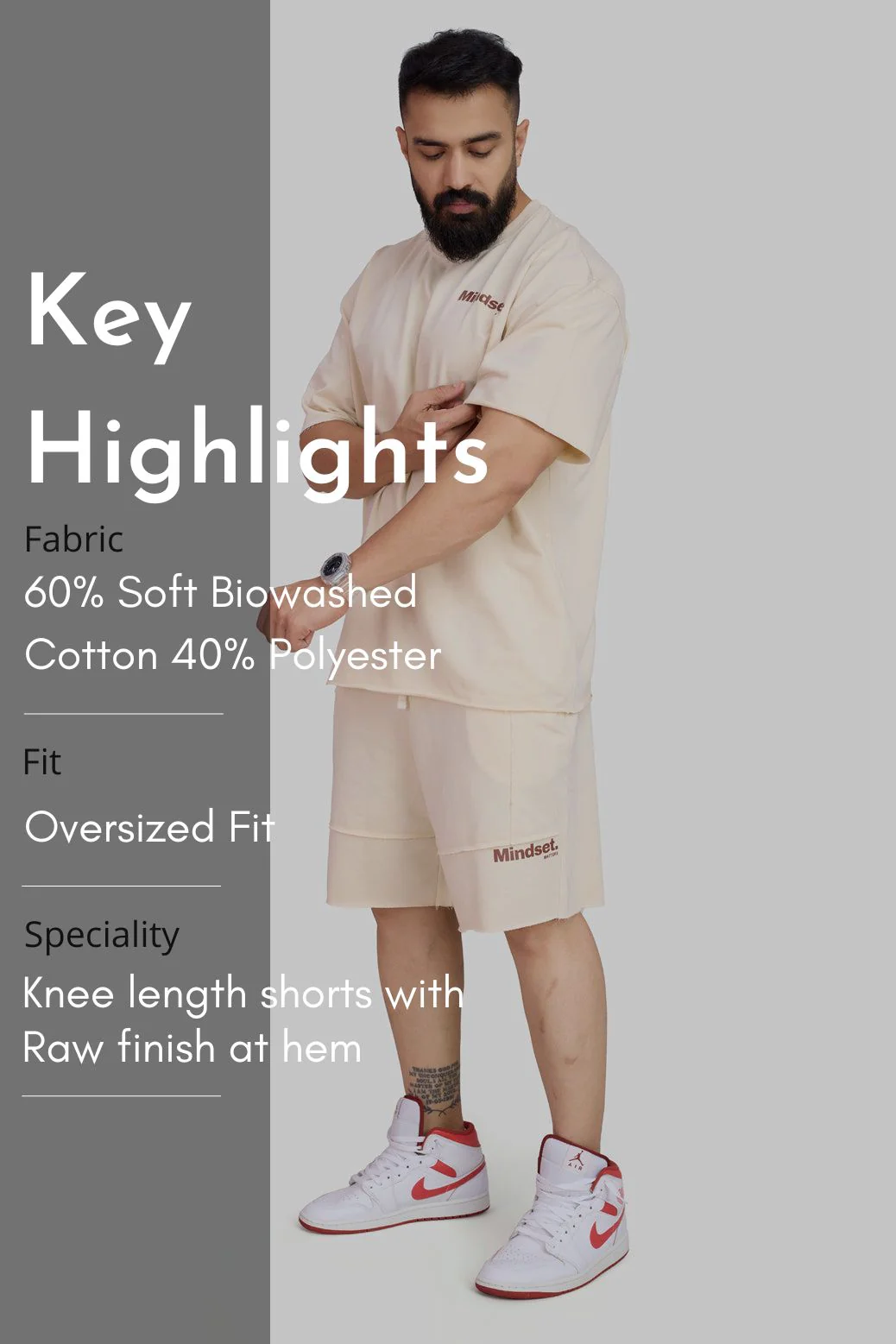 Raw Edge Oversized Shorts Beige - Image 8